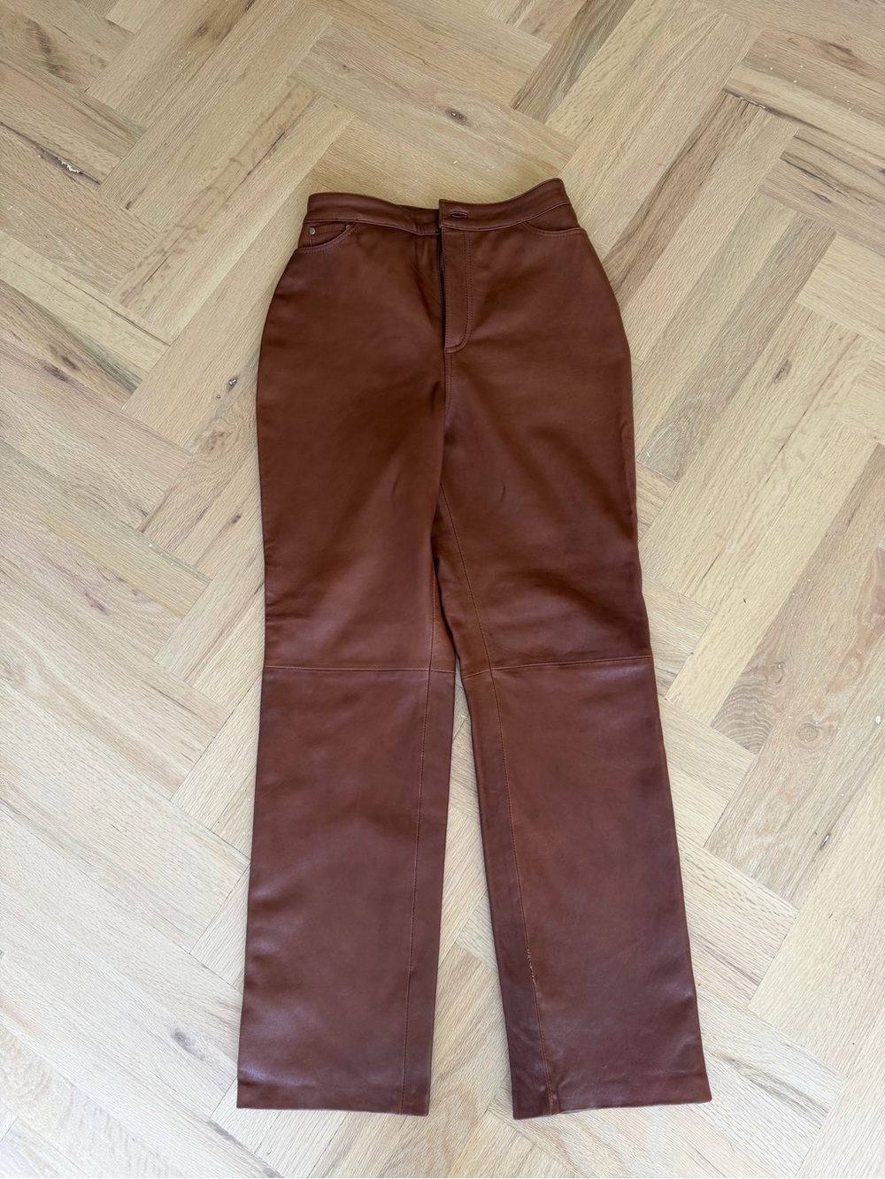 LPA Brown Leather Straight-Leg Pants